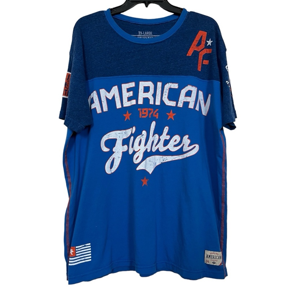 American Fighter by Affliction Blue Crew Neck Graphic T-shirt Size 2XL